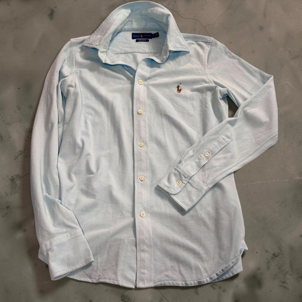 Ralph Lauren Knit Oxford Shirt Mens M Slim Light Blue Pony 100% Cotton 18x26 - Picture 13 of 13